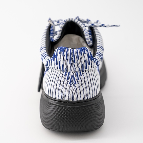 size 44eu 11us Burberry Creeper Mid Lace-Up Boots Platform Blue White Check - Picture 8 of 16